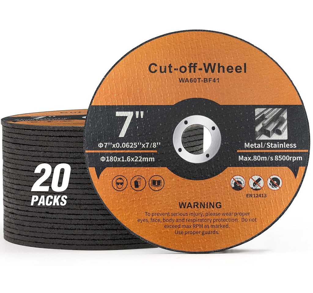 20 Pack Cut Off Wheels 7 Inch Cutting Wheel 7”x1/16”x7/8” Metal and Stainless Steel Cutting Disc Fit for Angle Grinder Aggressive Cutting disc for General Purpose Metal Cutting