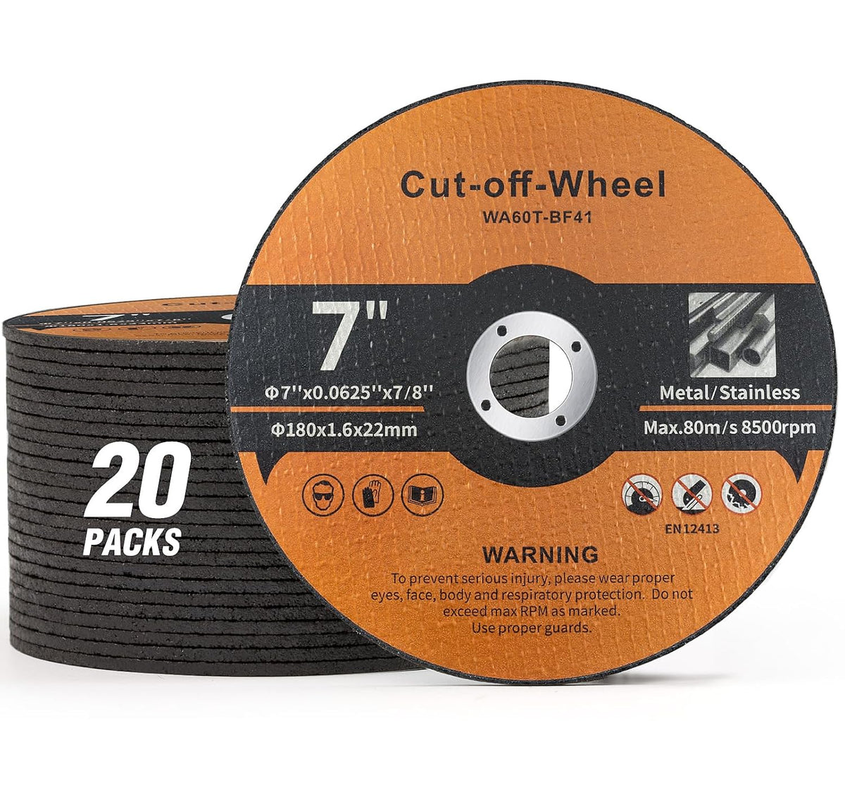20 Pack Cut Off Wheels 7 Inch Cutting Wheel 7”x1/16”x7/8” Metal and Stainless Steel Cutting Disc Fit for Angle Grinder Aggressive Cutting disc for General Purpose Metal Cutting