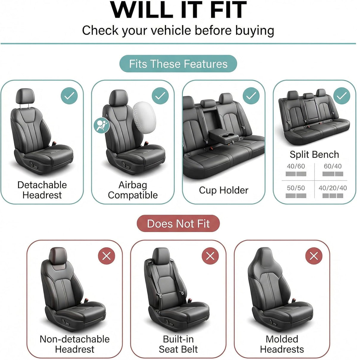 Universal Car Seat Covers Full Set for SUV Truck Sedan Vans | All-Purpose Cloth Seat Cover Set Airbag Compatible