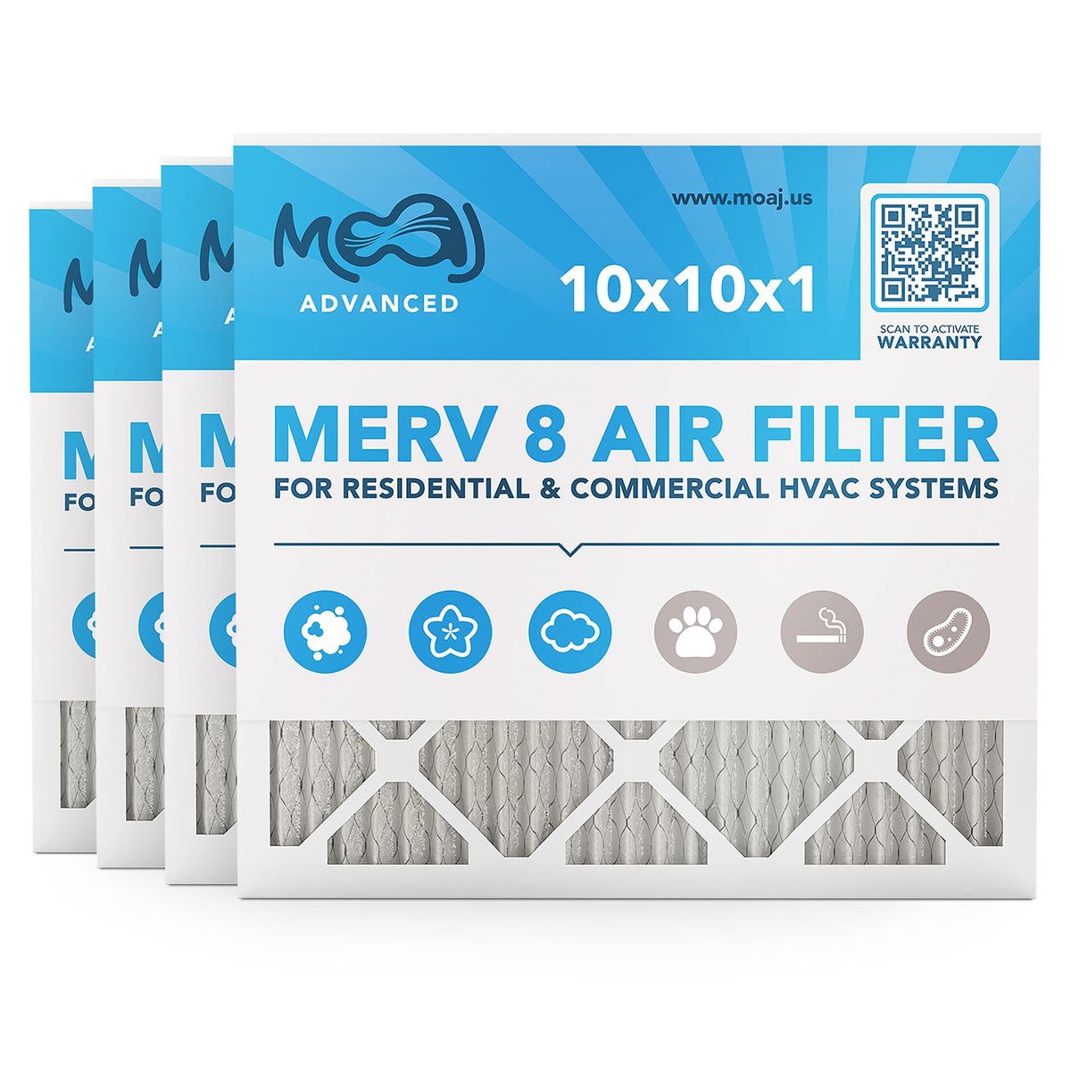 10x10x1 Air Filter (4-PACK) | MERV 8 | MOAJ Advanced Dust Defense | BASED IN USA | Quality Pleated Replacement Air