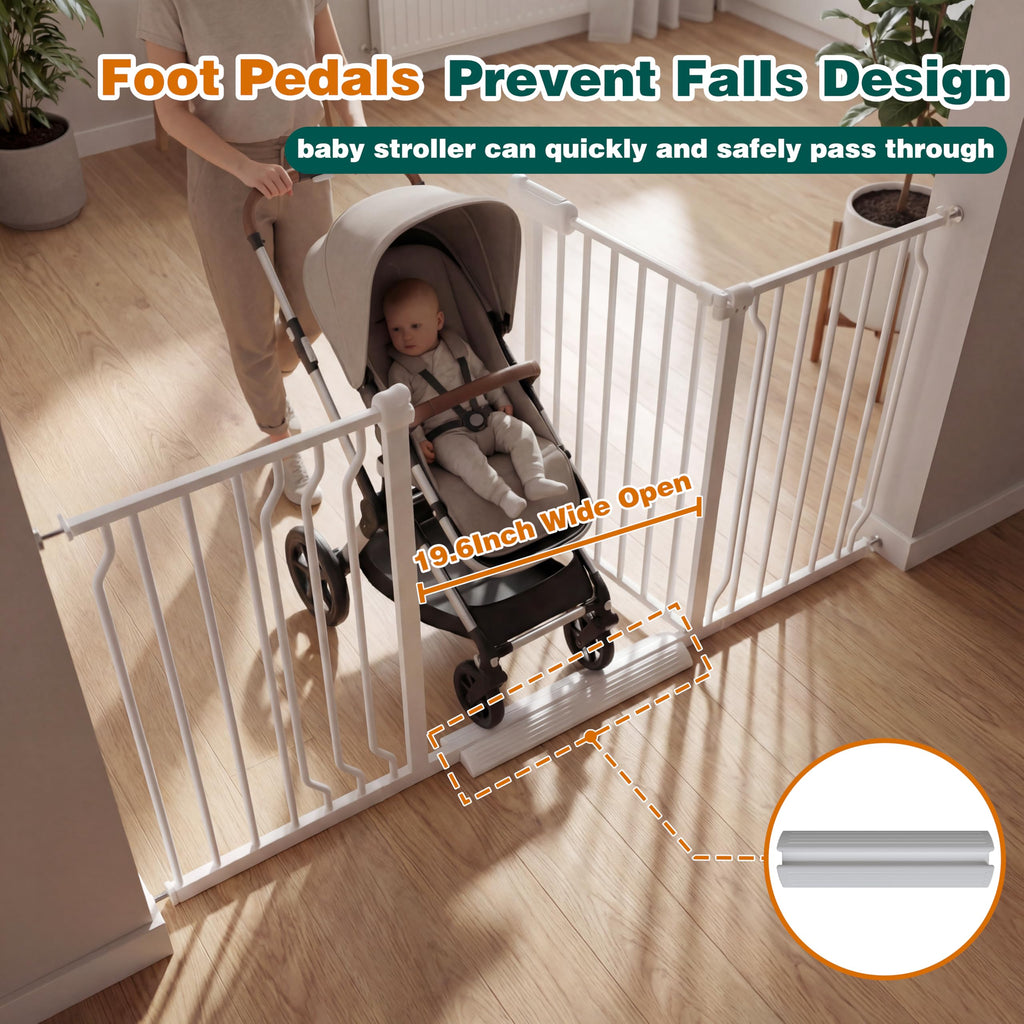 62.2-71.65" Extra-Wide Adjustable Hardware/Pressure-Mounted Pet & Child Safety Gate with Dual-Lock Walk-Through Swing Door for Stairs, Hallways & Wide Doorways