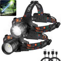 Rechargeable Headlamp 2Pack, 99000 Lumens Super Bright LED Head Lamp with 3 Modes, 90° Adjustable Head Lights for