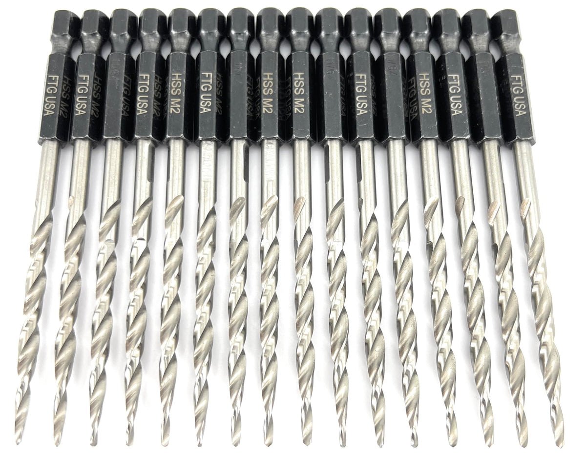 FTG USA 16Pc #8 (11/64") Replacement Countersink Drill Bit Set Tapered Bits