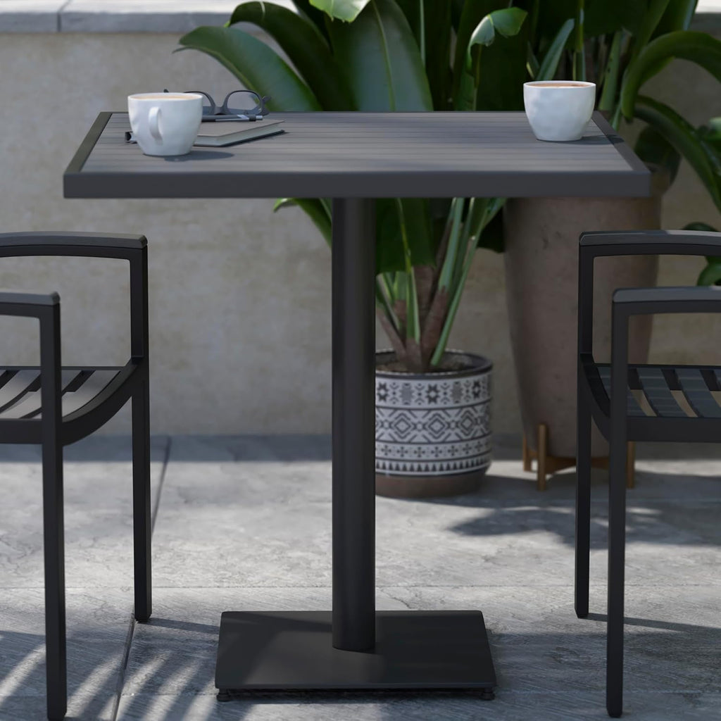 Commercial Outdoor Patio Bistro Dining Table - Faux Gray Wash Teak Poly Slats - 30" Square