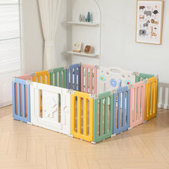 14-Panel Modular Foldable Baby Playpen & Safety Activity Yard (Astronaut Edition) with Locking Walk-Through Gate for Infants & Toddlers