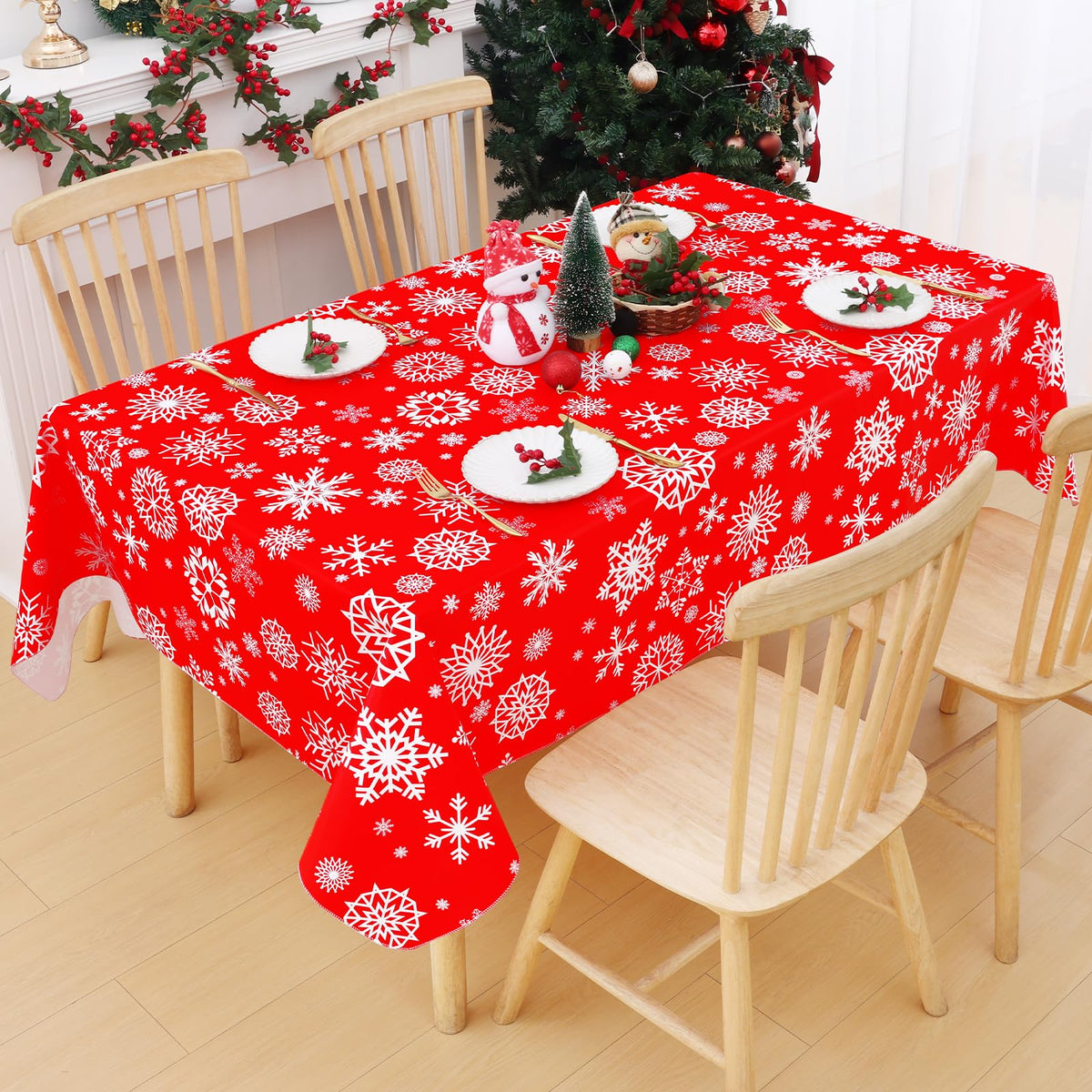 Christmas Table Cloth, Flannel Backed Vinyl Tablecloth, 60"x84"