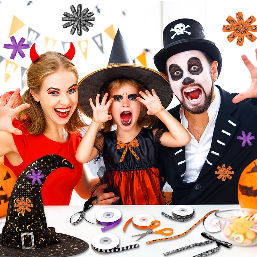 Halloween Ribbon, 6 Rolls 60 Yards Spooky Grosgrain Ribbons