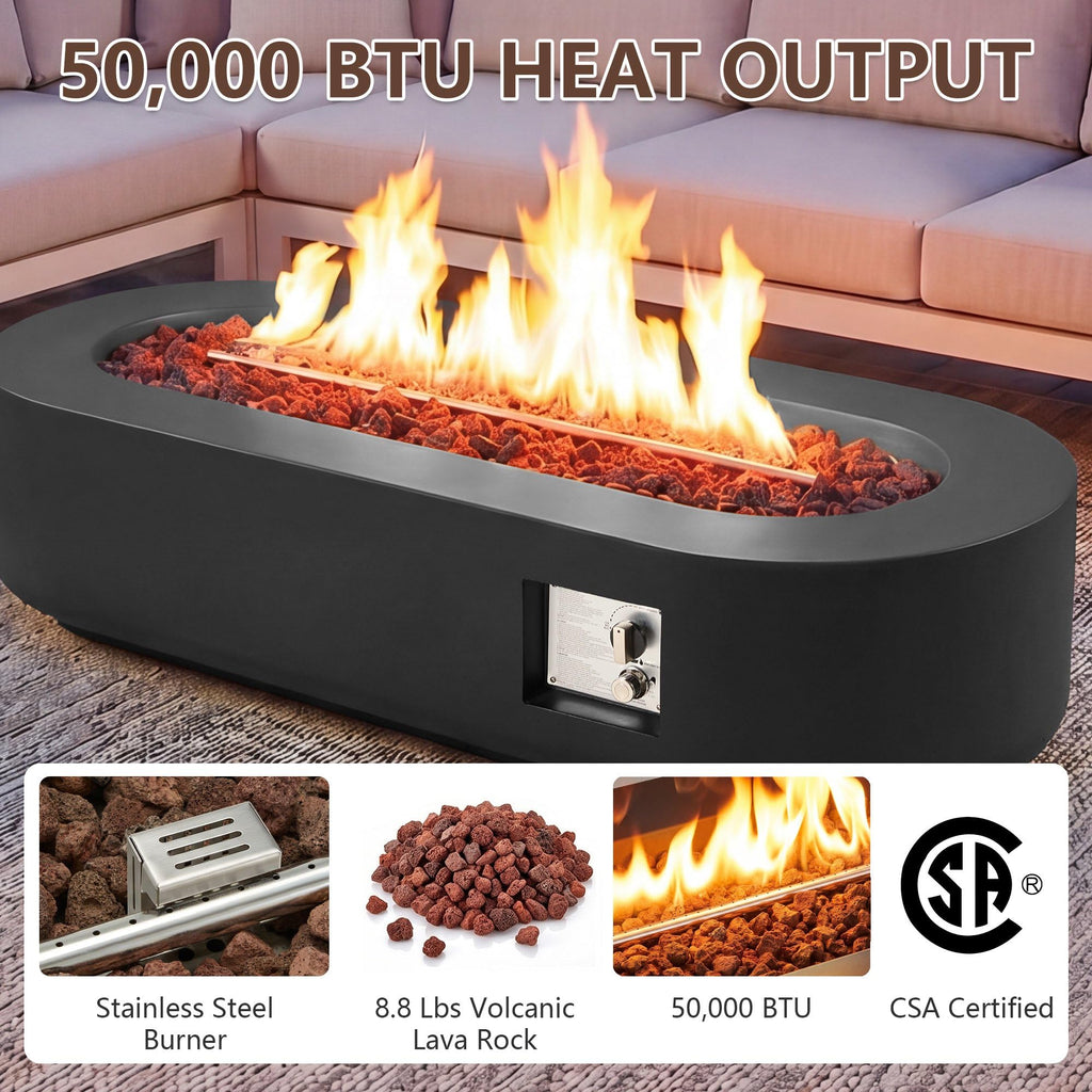 56" Propane Fire Pit Table Outdoor Oval Gas Fire Pit Table with Tank Holder