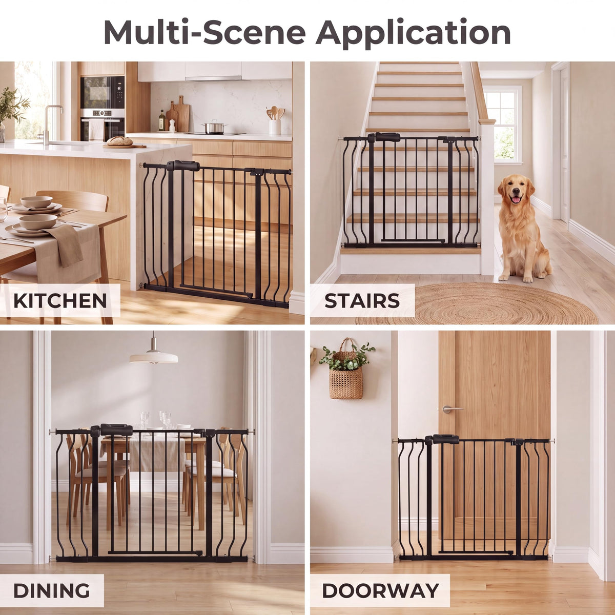 105" Extra-Wide Adjustable Hardware/Pressure-Mounted Pet & Child Safety Gate with Dual-Lock Walk-Through Swing Door for Stairs, Hallways & Wide Doorways