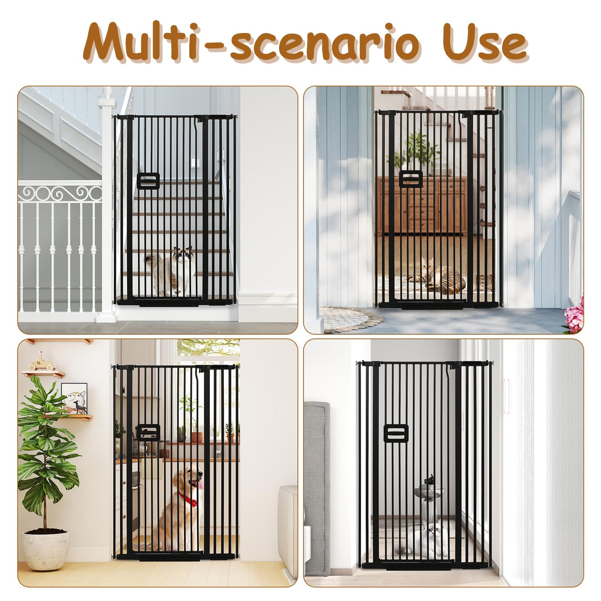 34.2-38.2" Wide Extra-Tall Full-Height Anti-Jump Cat & Pet Safety Gate with No-Drill Pressure Mount & Auto-Close Walk-Through Door