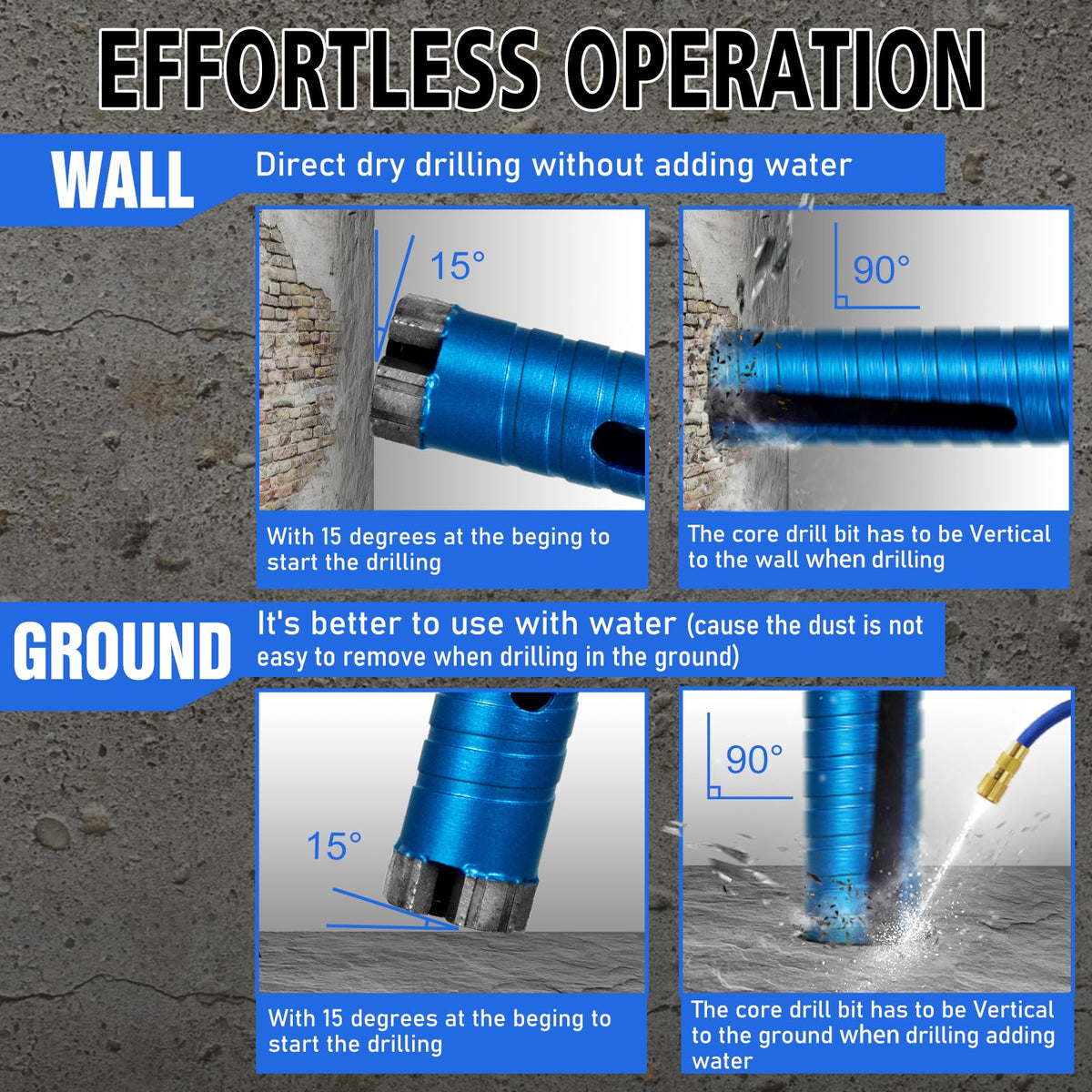 SALI Diamond Core Drill Bits 6" Diameter 10"/254mm Drilling Depth 5/8-11" Thread Core Bit Turbo Laser-Welded Segments for Cured Concrete with, Brick, Block, Masonry, with Two Adapters