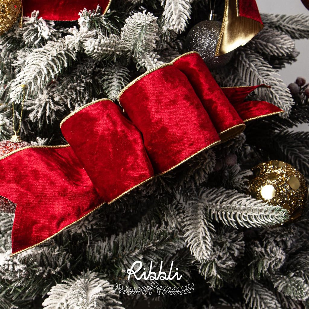 Red Velvet Wired Ribbon 4 Inch Metallic Crushed Velvet Christmas Ribbon