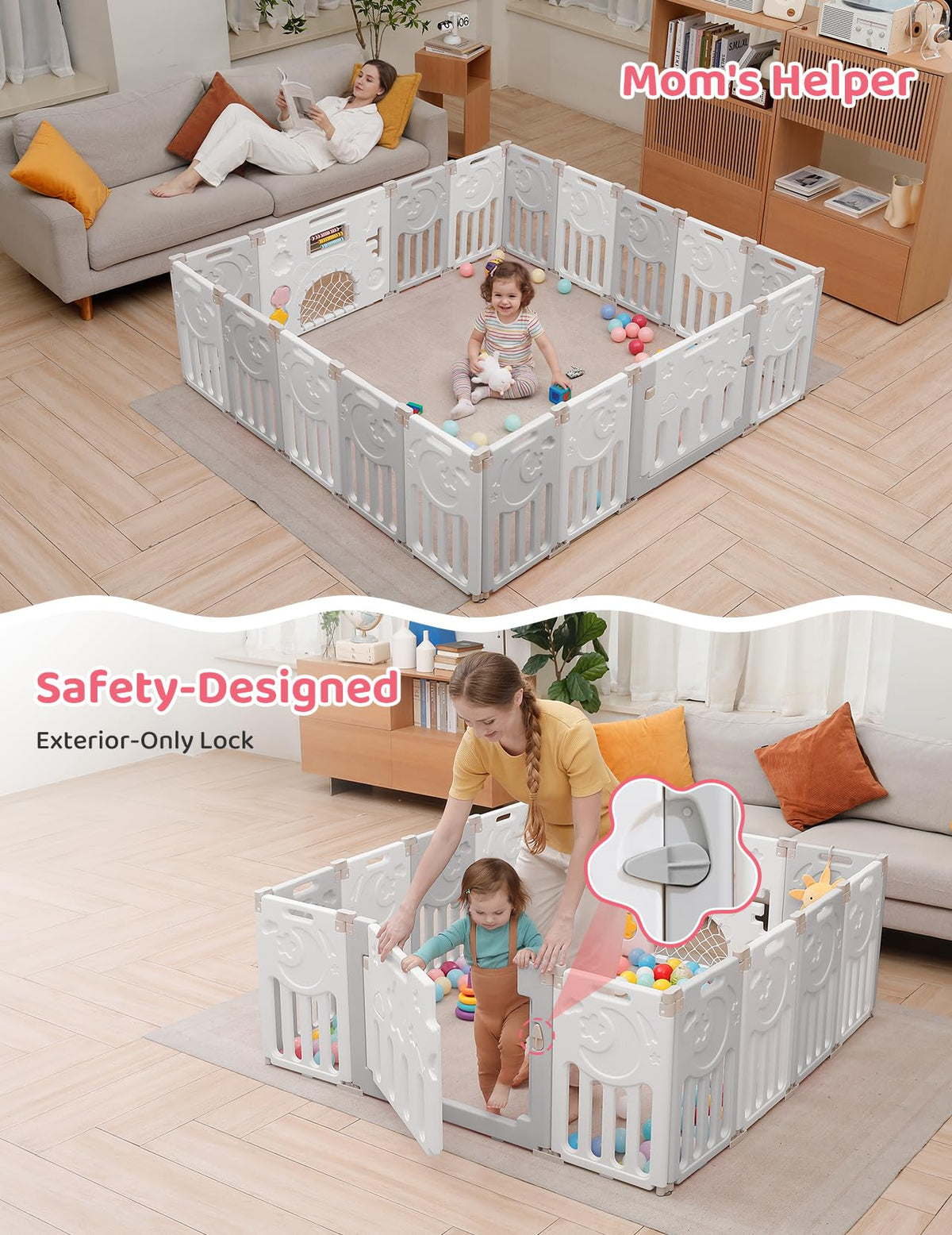 Modular Foldable Baby Playpen & Safety Activity Yard with Locking Walk-Through Gate for Infants & Toddlers