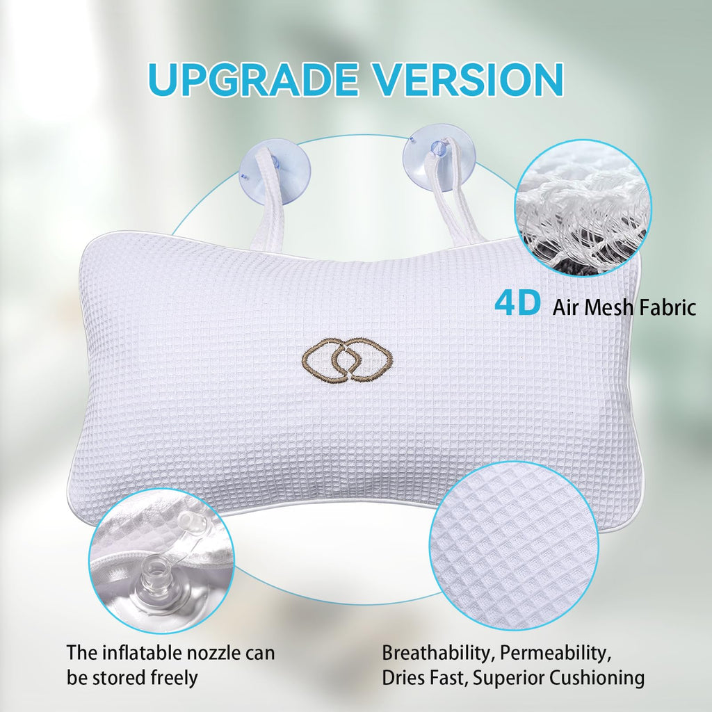 Anti-Slip Non-Slip Bathtub Pillow Home Spa Bath Inflatable Cushion Head Neck Back Shoulders Rest Relax Suction Cup