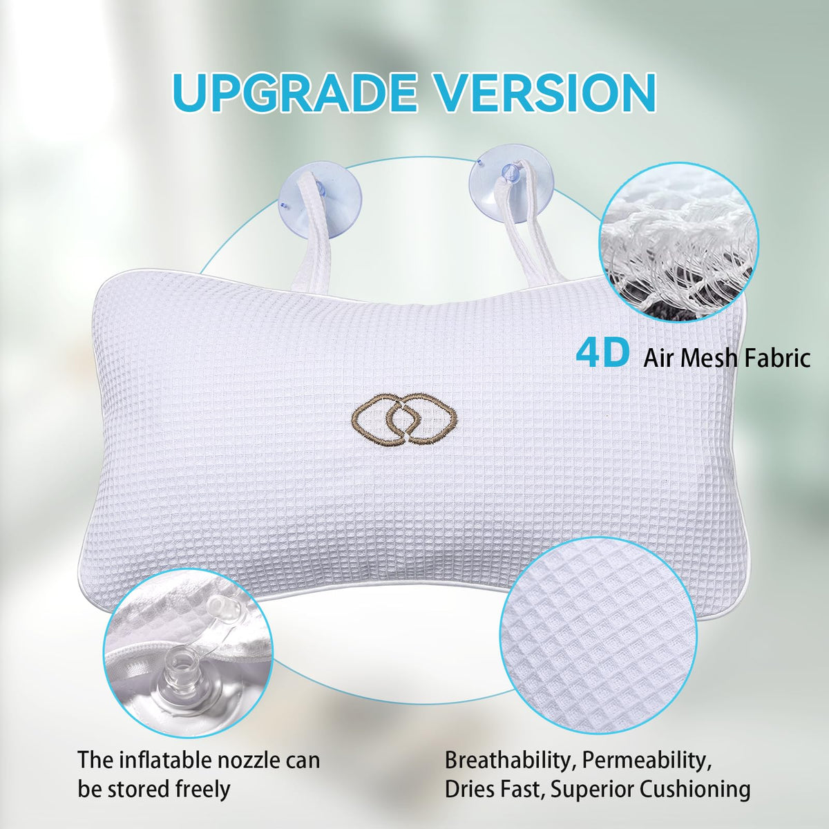 Anti-Slip Non-Slip Bathtub Pillow Home Spa Bath Inflatable Cushion Head Neck Back Shoulders Rest Relax Suction Cup