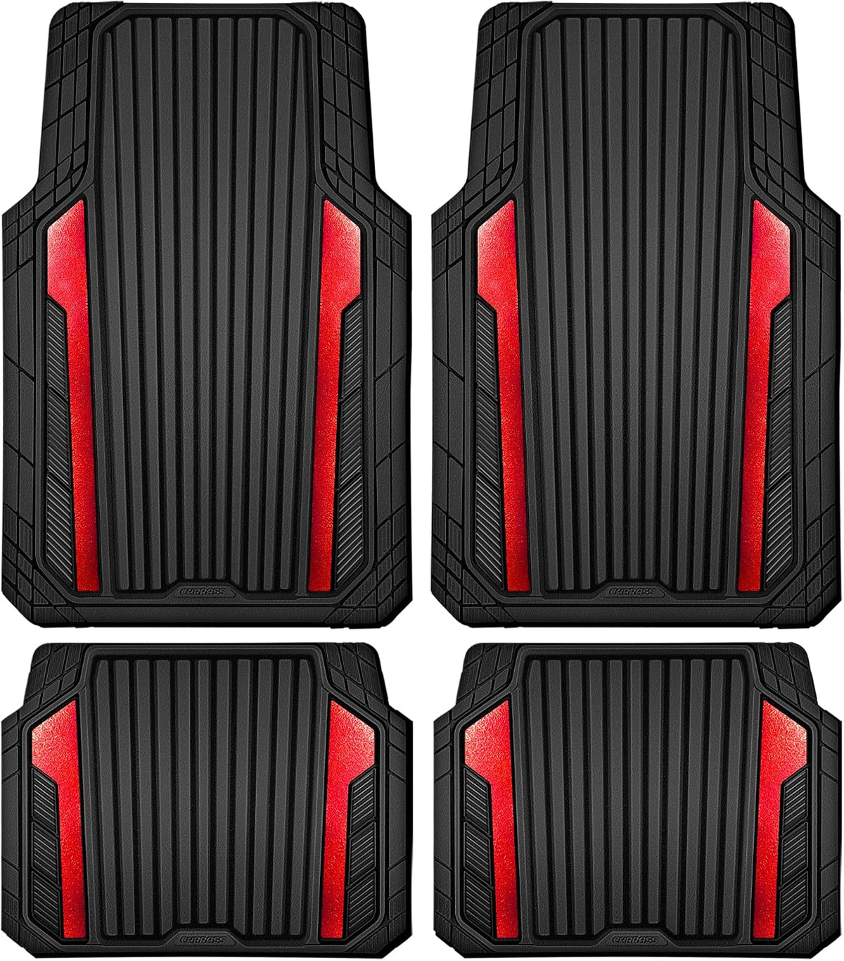 Heavy Duty Rubber Car Mats Metallic, Aluminum Film All Weather Floor Mats Waterproof Universal Trim to Fit Automotive