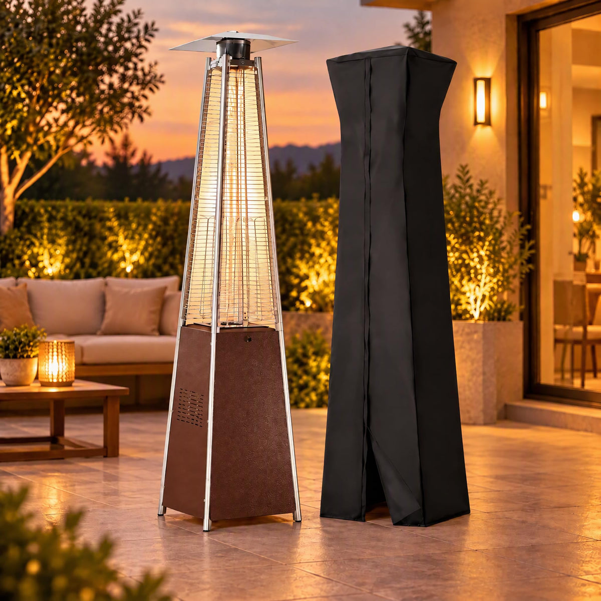 48,000 BTU 89" Pyramid Patio Heater, Propane Outdoor Heater, Black