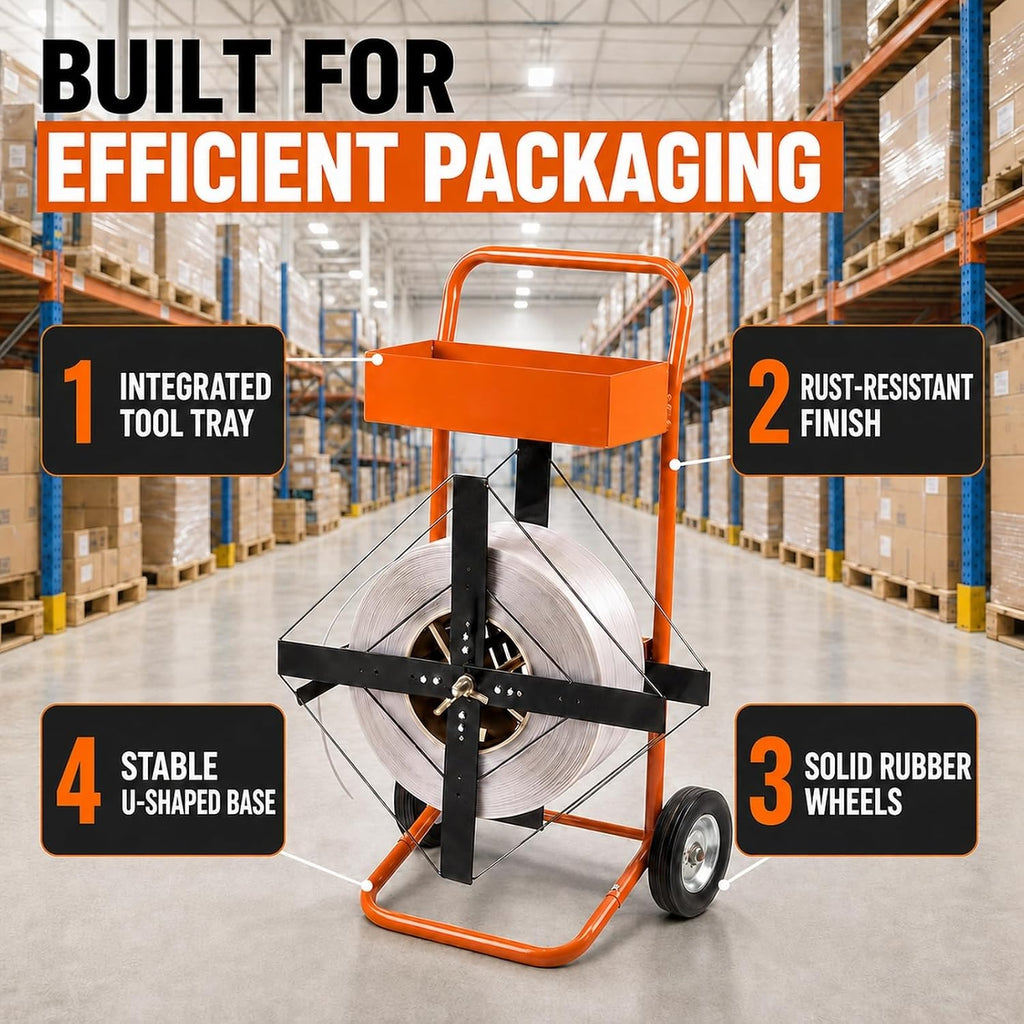Strapping Cart & Dispenser, Heavy Duty Mobile Banding Cart