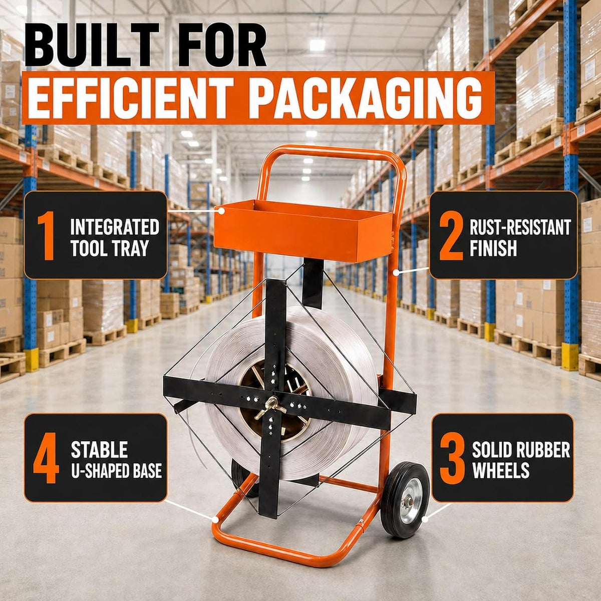 Strapping Cart & Dispenser, Heavy Duty Mobile Banding Cart