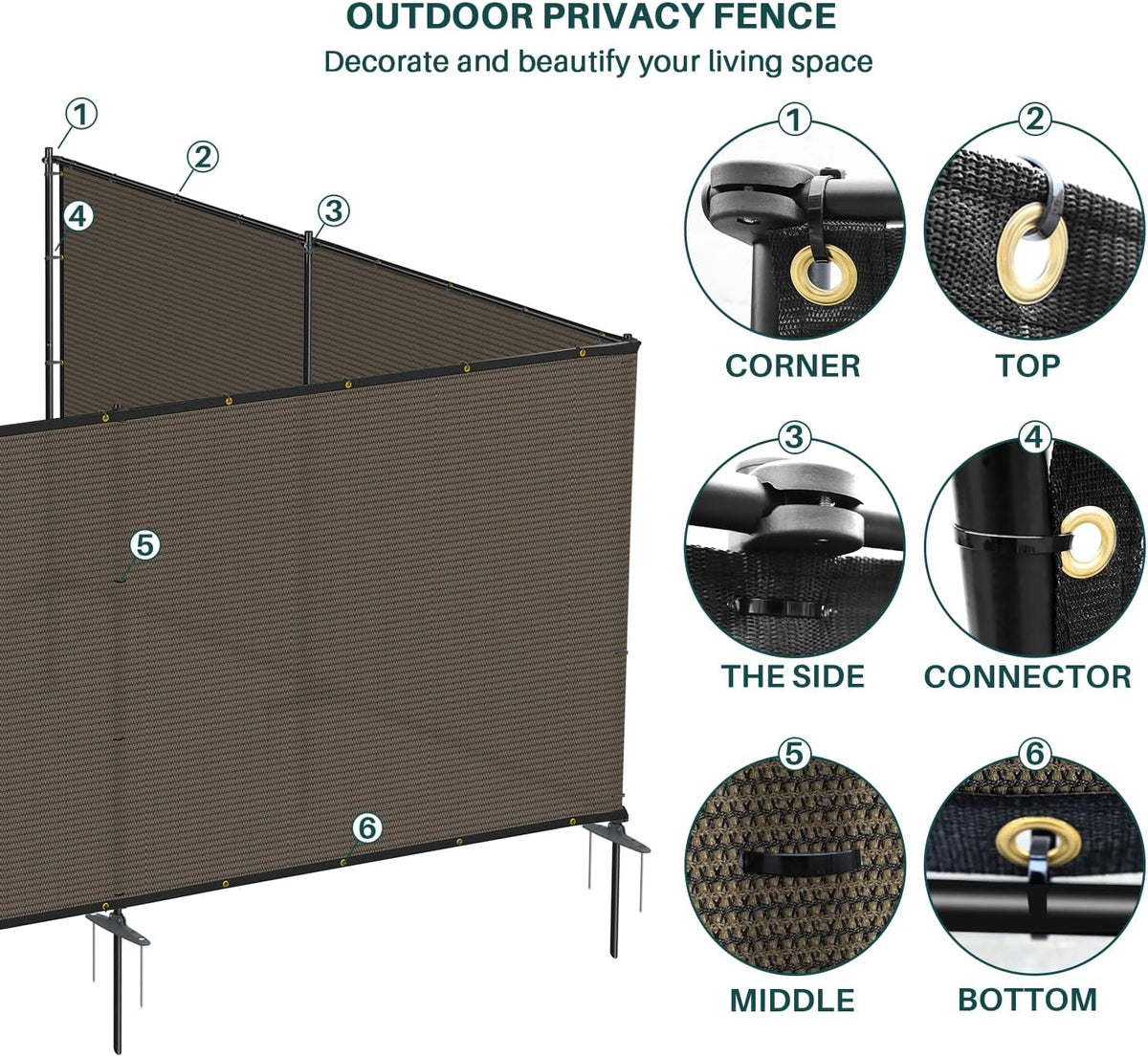 6'x24' Outdoor Privacy Screen Freestanding with Iron Poles and Stakes, Temporary Dog Fencing, Backyard Divider, Metal