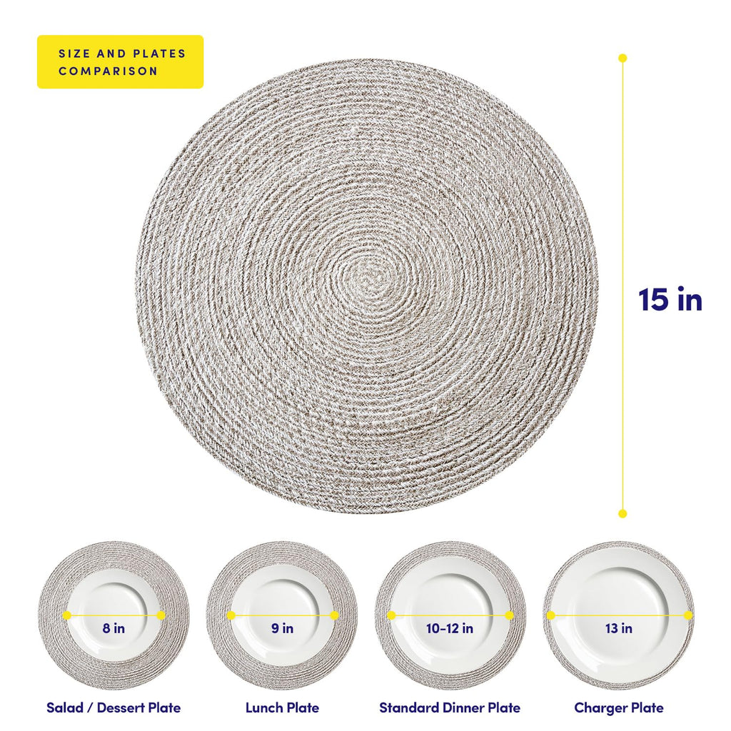 Round Placemats Set of 4-100% Cotton Two-Tone Placemat for Dining Table - Woven Braided Table Setting Place Mat