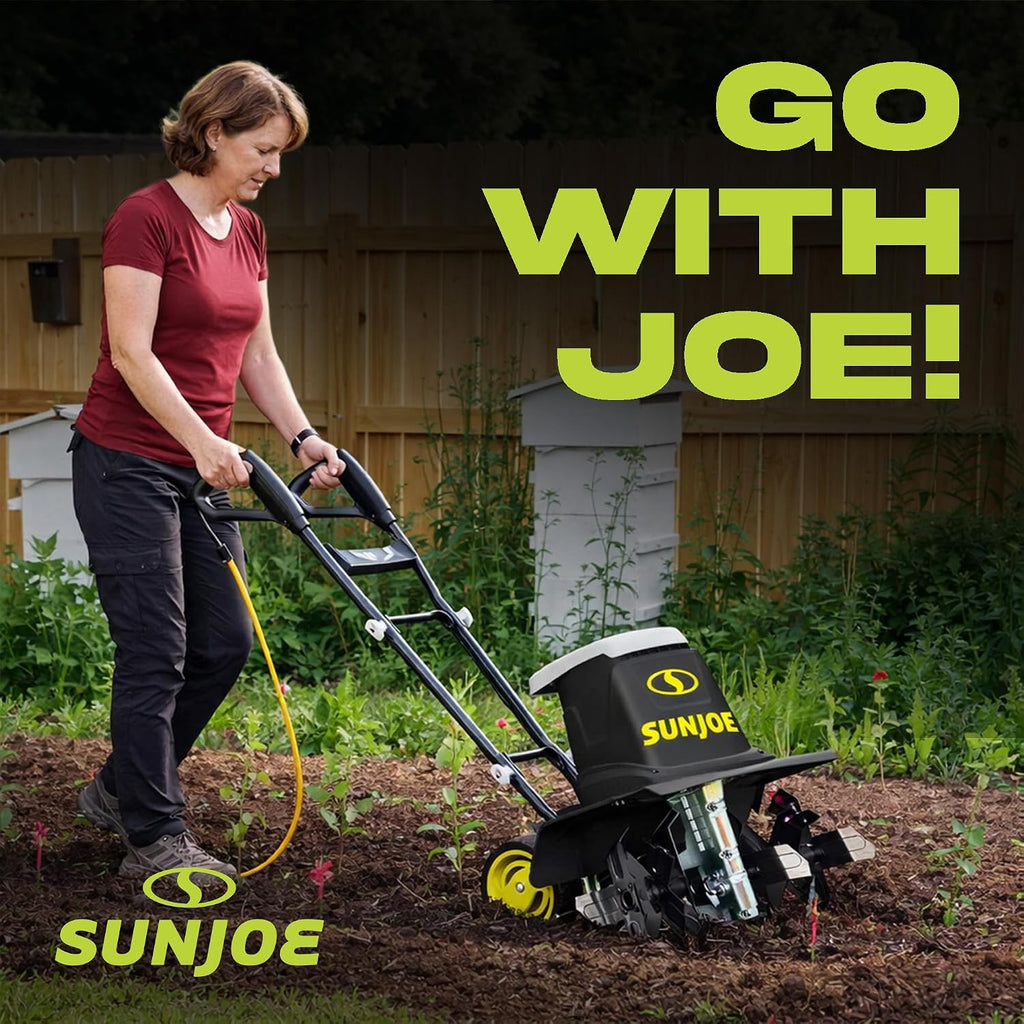 Corded Electric Garden Tiller & Cultivator with Steel Tines, 16", 13.5-Amp Motor - Heavy-Duty Tilling Machine for