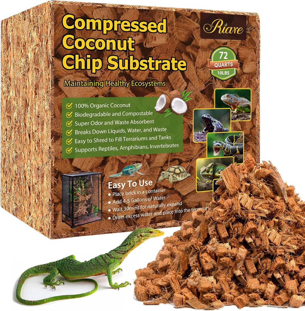 10LB Coconut Husk Chip for Reptiles, 72 Quart Coconut Fiber Substrate