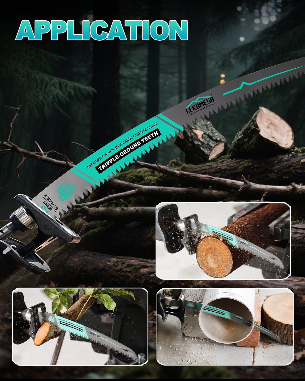 LEKOMESH 9" Japanese Teeth Reciprocating Saw Blades Wood Pruning - 10pcs Curved Edge 6TPI for Tree Trimming, Wood/PVC Pipe Cutting, Cr-V Sabre Blades Better Wear Resistance