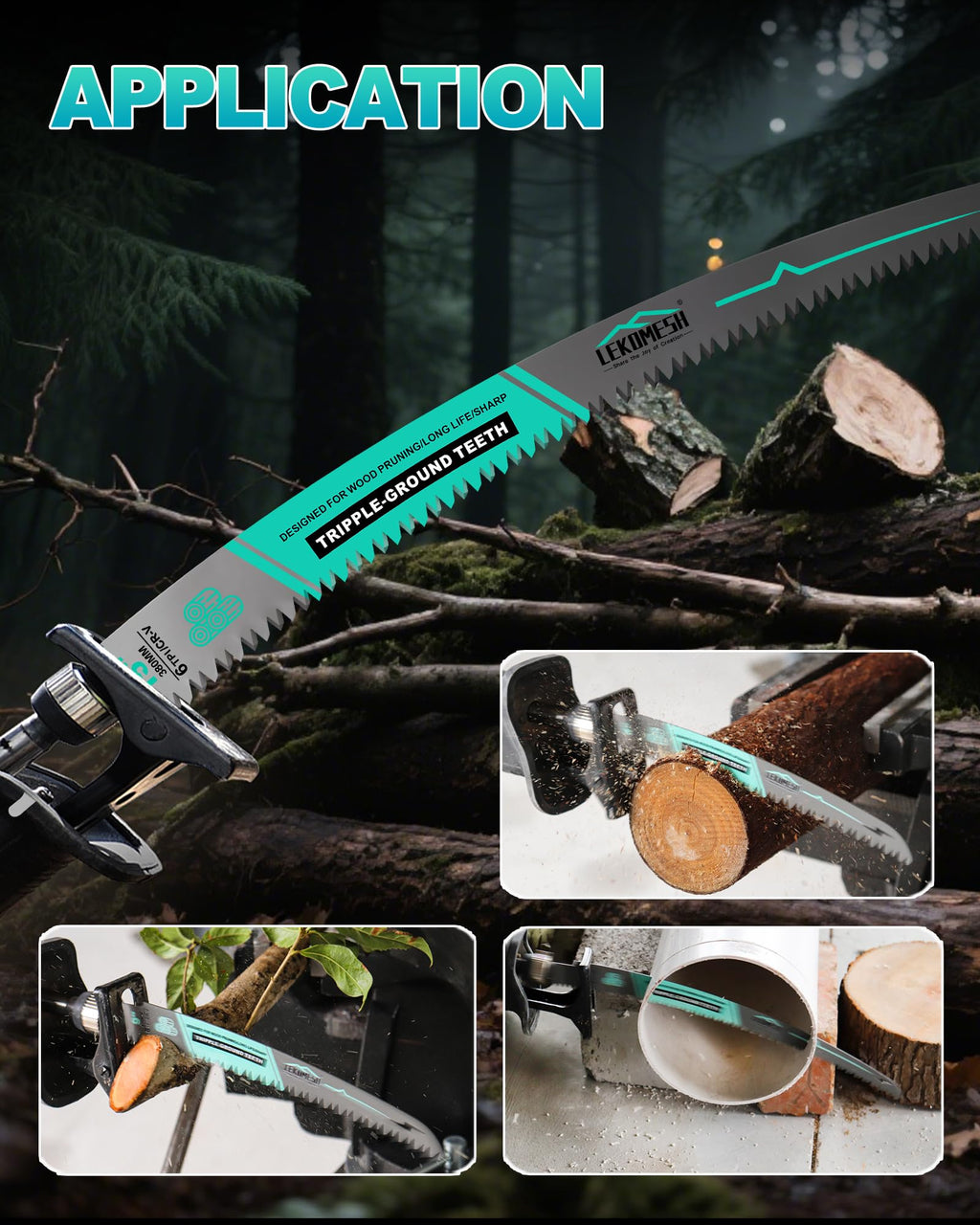 LEKOMESH 12" Japanese Teeth Reciprocating Saw Blades Wood Pruning - Curved Edge 6TPI for Tree Trimming, Wood/PVC Pipe Cutting, Cr-V Sabre Blades Better Wear Resistance