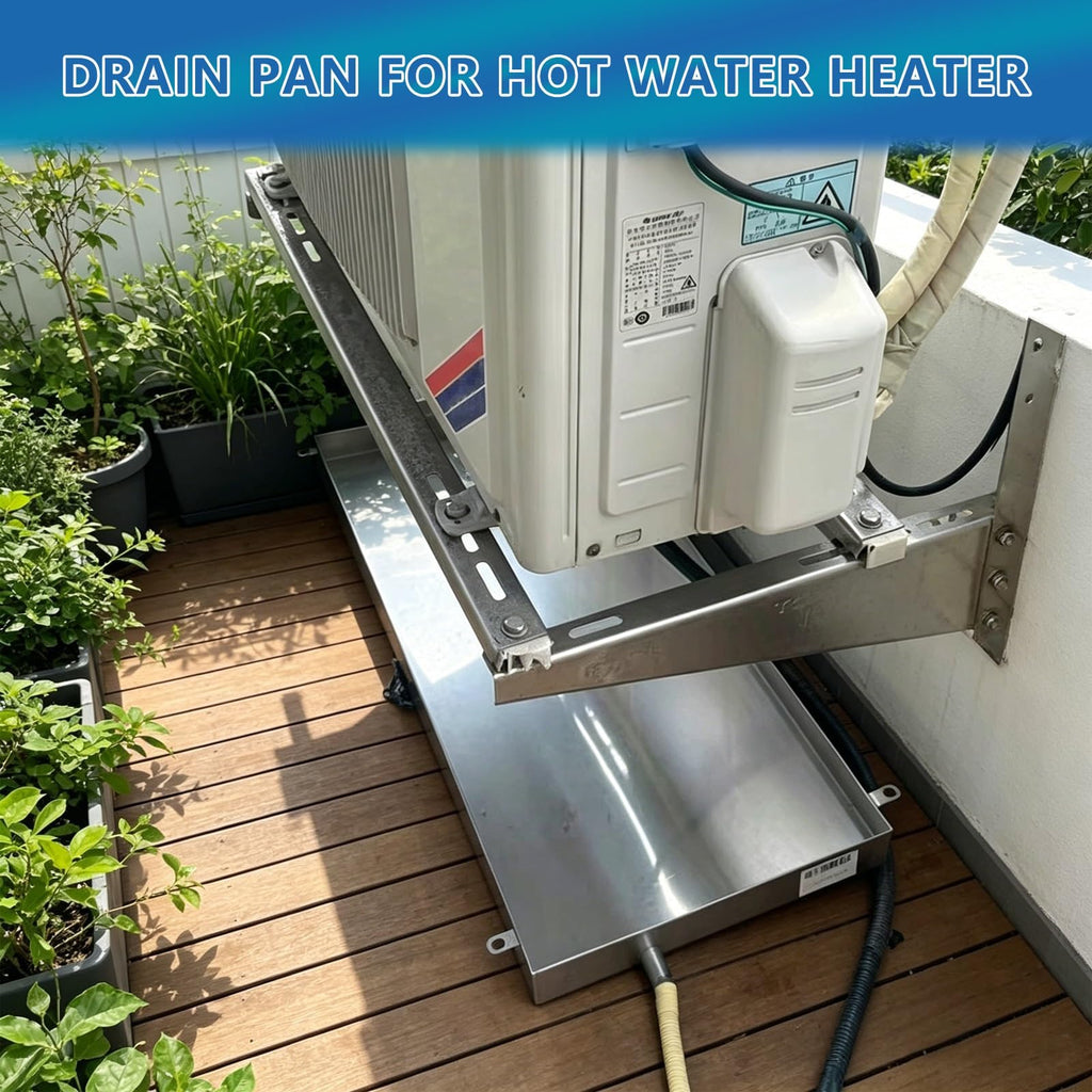 Rectangular Stainless Steel Water Heater pan With Drain Hose AC Drip pan for Water Heater Air Conditioner Washing Machine Floor Leak Protection Tray air Conditioner Drain pan(110x30x3cm (43x12x1.2in))
