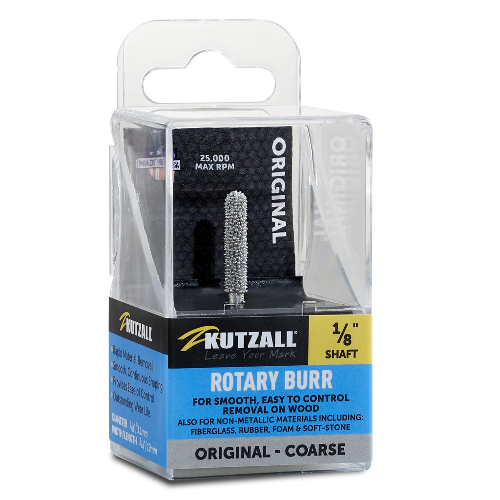 Kutzall Original Ball Nose Rotary Burr, 1⁄8" Shaft, Coarse - Wood Carving Bit for Dremel, Foredom, DeWalt, Milwaukee. Abrasive Tungsten Carbide, 1⁄8" (3.1mm) Dia. X 7⁄8" (22.2mm) Length, BN-18-E