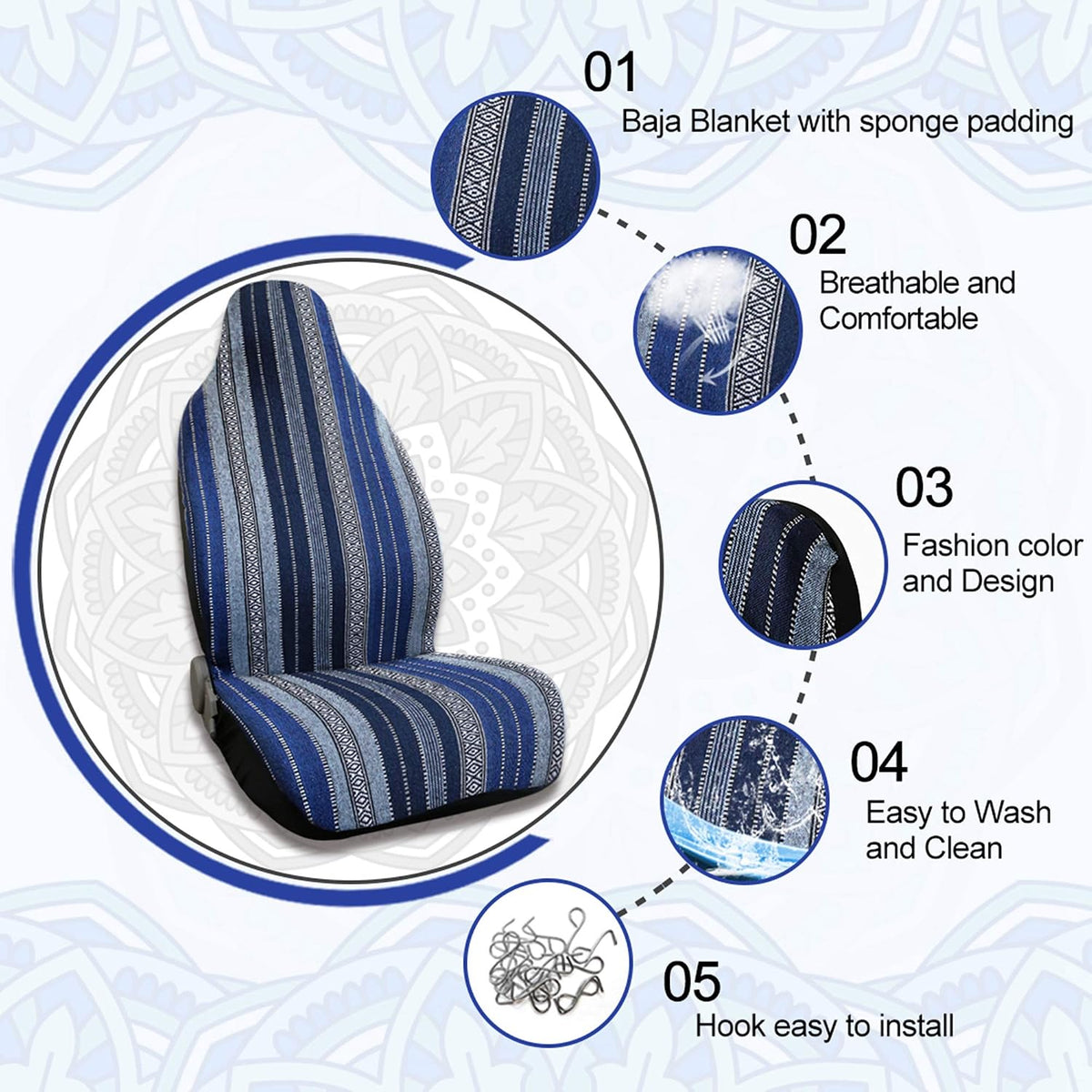 Universal Baja Seat Cover Universal Durable Bucket Seat Cover for Car SUV Automotive Navy Blue