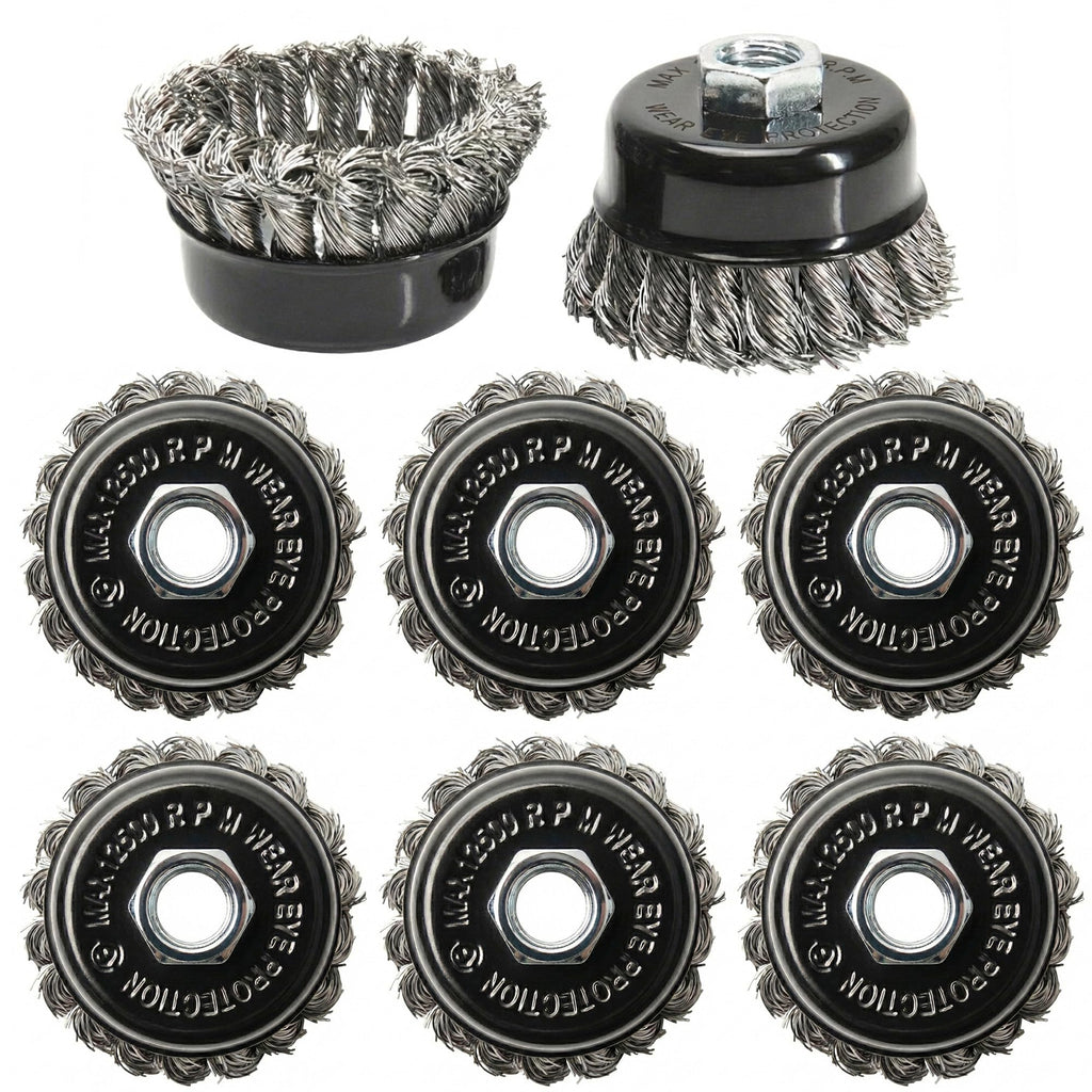 8 Pack 3 Inch Stainless Steel Wire Wheel Cup Brush for Angle Grinder, Twist Knotted Wire Wheel Brush for 4 1/2 Angle Grinder with 5/8" Thread Arbor for Removing Rust