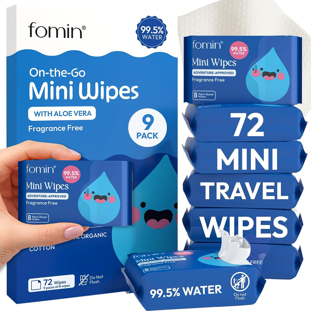 Mini Water Wipes - Fragrance Free - 72 Count Travel Size Pack