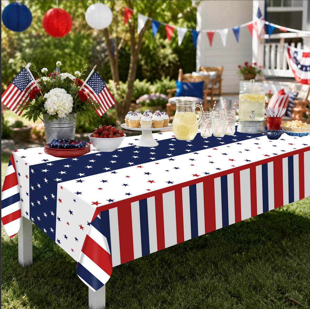 Patriotic 4th of July Plastic Tablecloth, Rectangle, 3 Pack