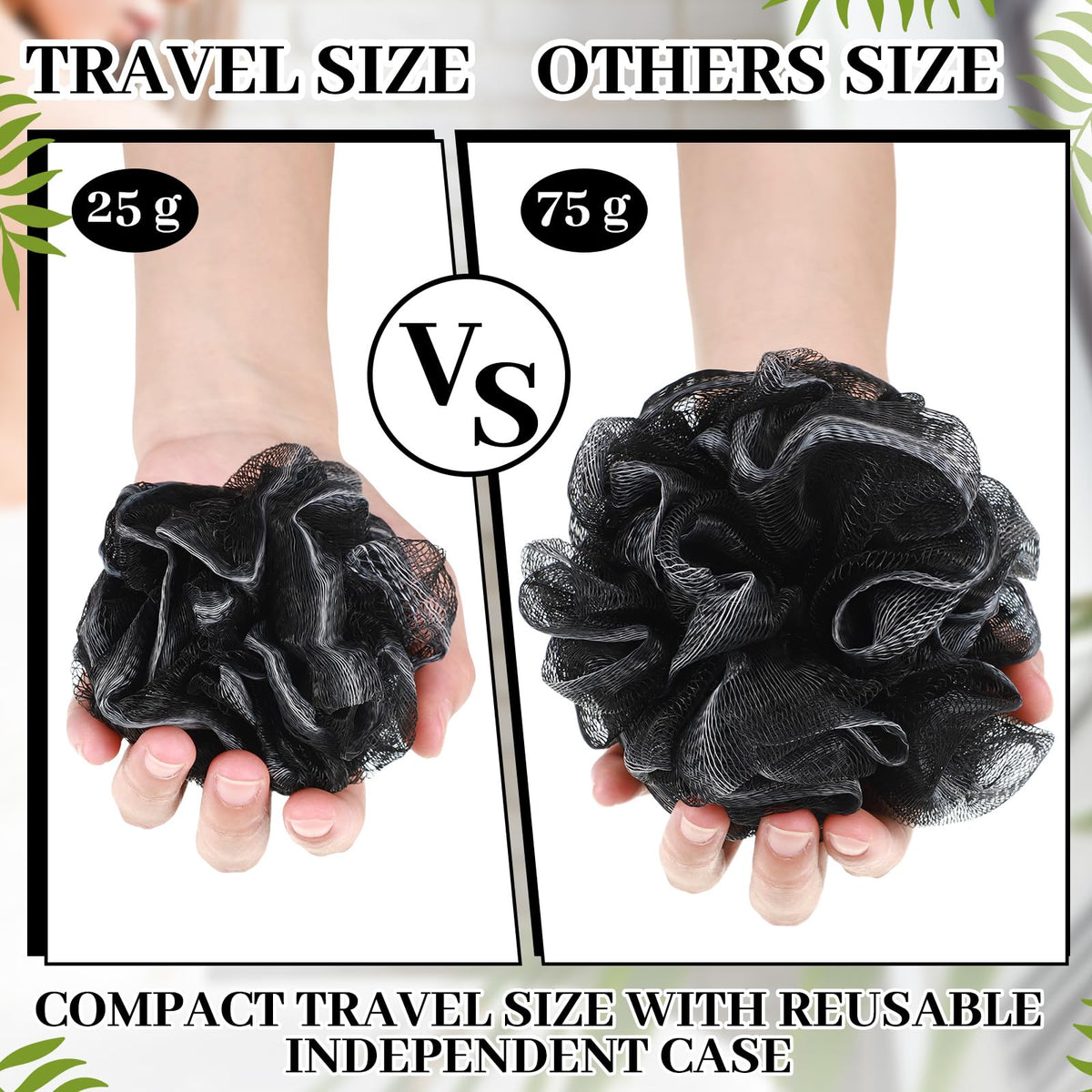 12 Pcs Travel Loofah Shower Puff,25g,Black
