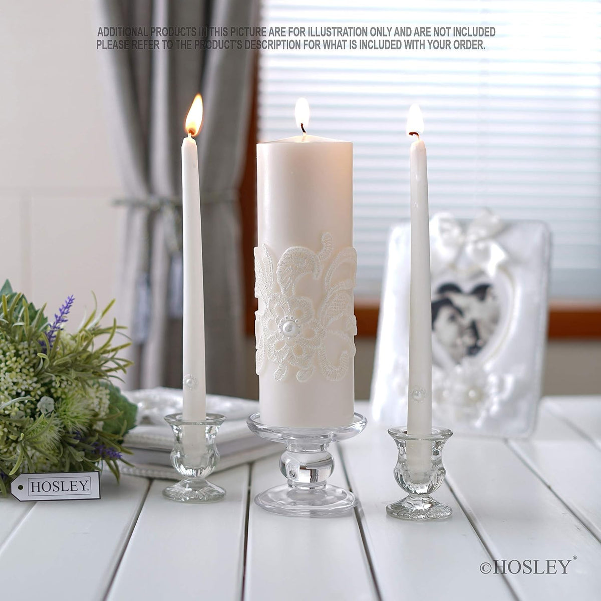11.50 Inch High White Wedding Unity Candle Set Includes 1 Pillar and 2 Taper Candles & Hosley Farmhouse Wedding