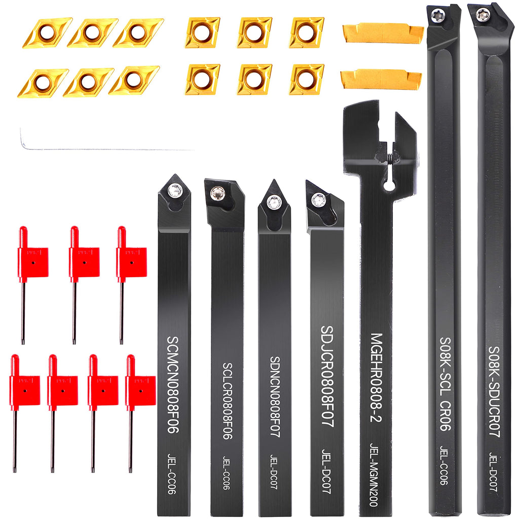 UpJiaFlarish Carbide Lathe Tools Set，5/16 Turning Holder & Carbide Inserts