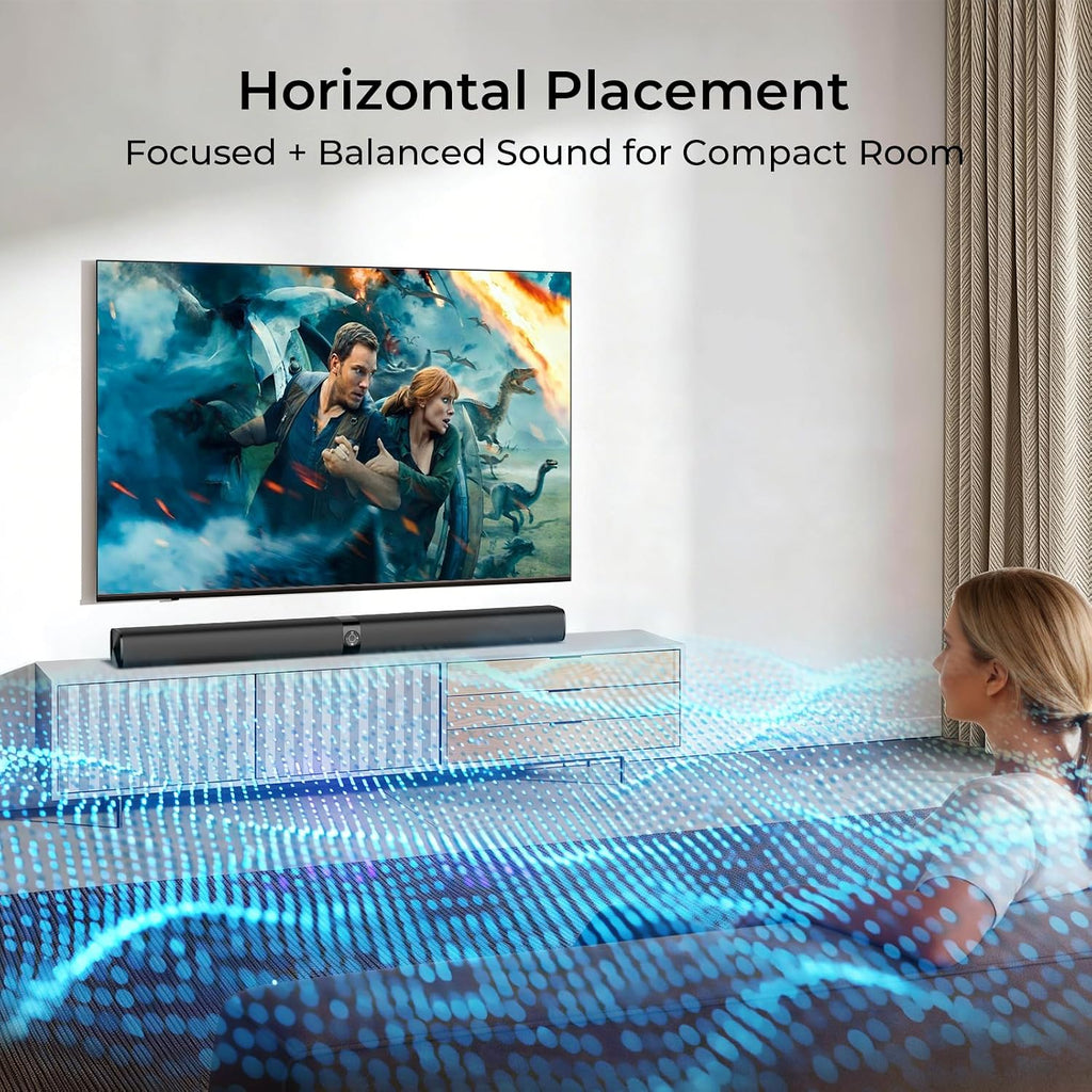 Sound Bar for Smart TV, Soundbar with Bluetooth/ARC/Opt/AUX Connect, Auto Volume Boost, 3 Equalizer Modes, 2 in 1