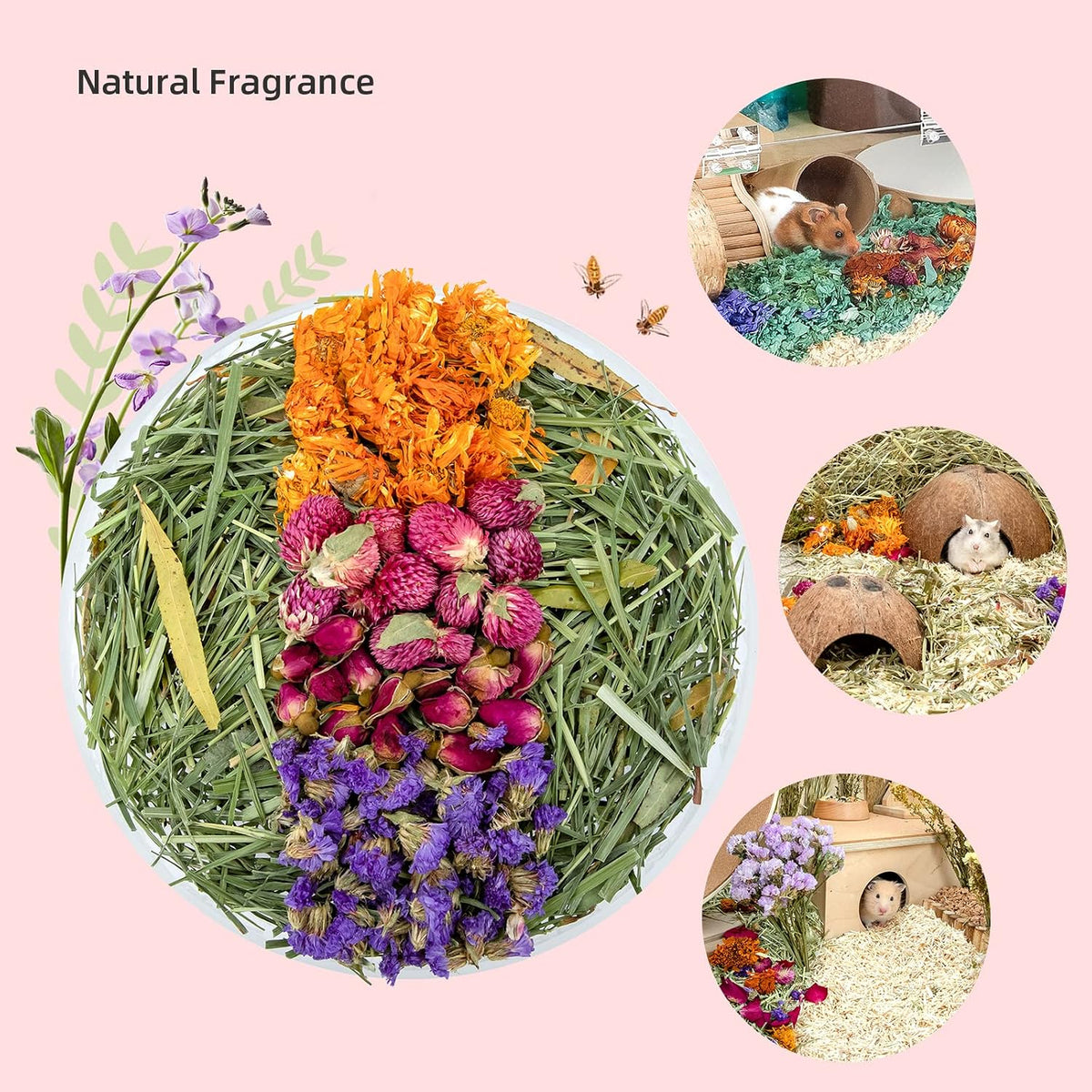 Natural & Soft Hamster Bedding Mate: Air-Dried Flowers & No-Add