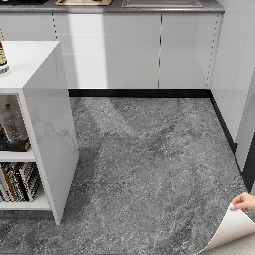 Marble Pattern 24"x 24" Peel and Stick Floor Tiles (Large Format), Grey 12 Tiles/Pack - Covers 48 Sq Ft