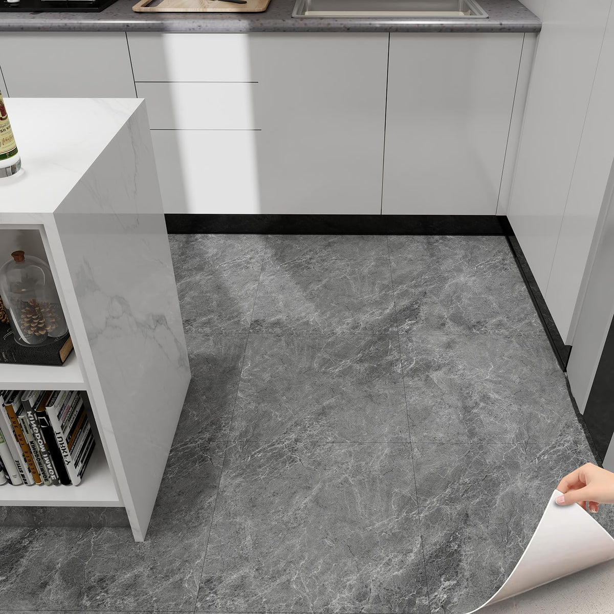 Marble Pattern 24"x 24" Peel and Stick Floor Tiles (Large Format), Grey 12 Tiles/Pack - Covers 48 Sq Ft