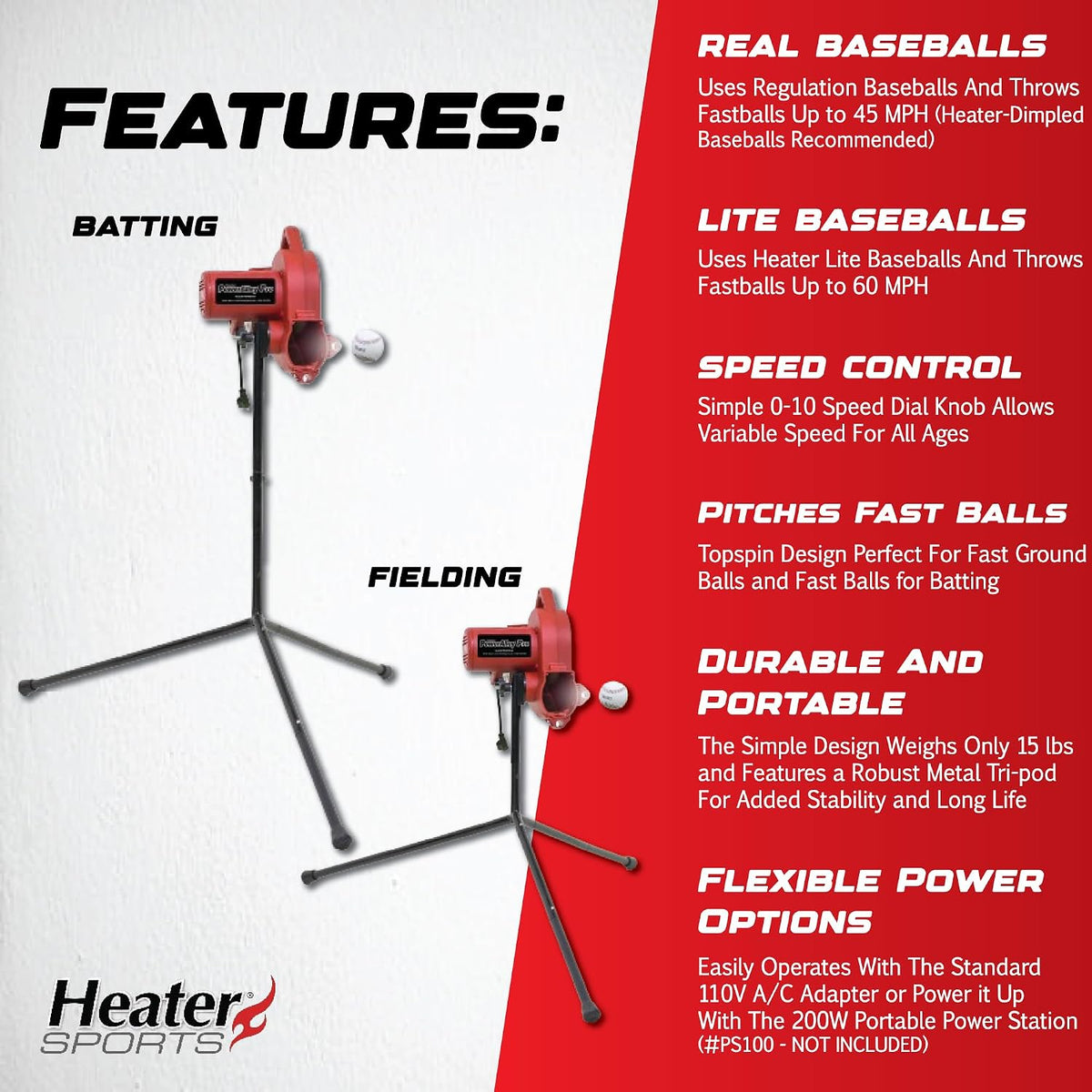 Power Alley Pro Real Baseball Machine - Adjustable Design, Pitches Real Baseballs Up to 45 MPH, Accurate and Portable