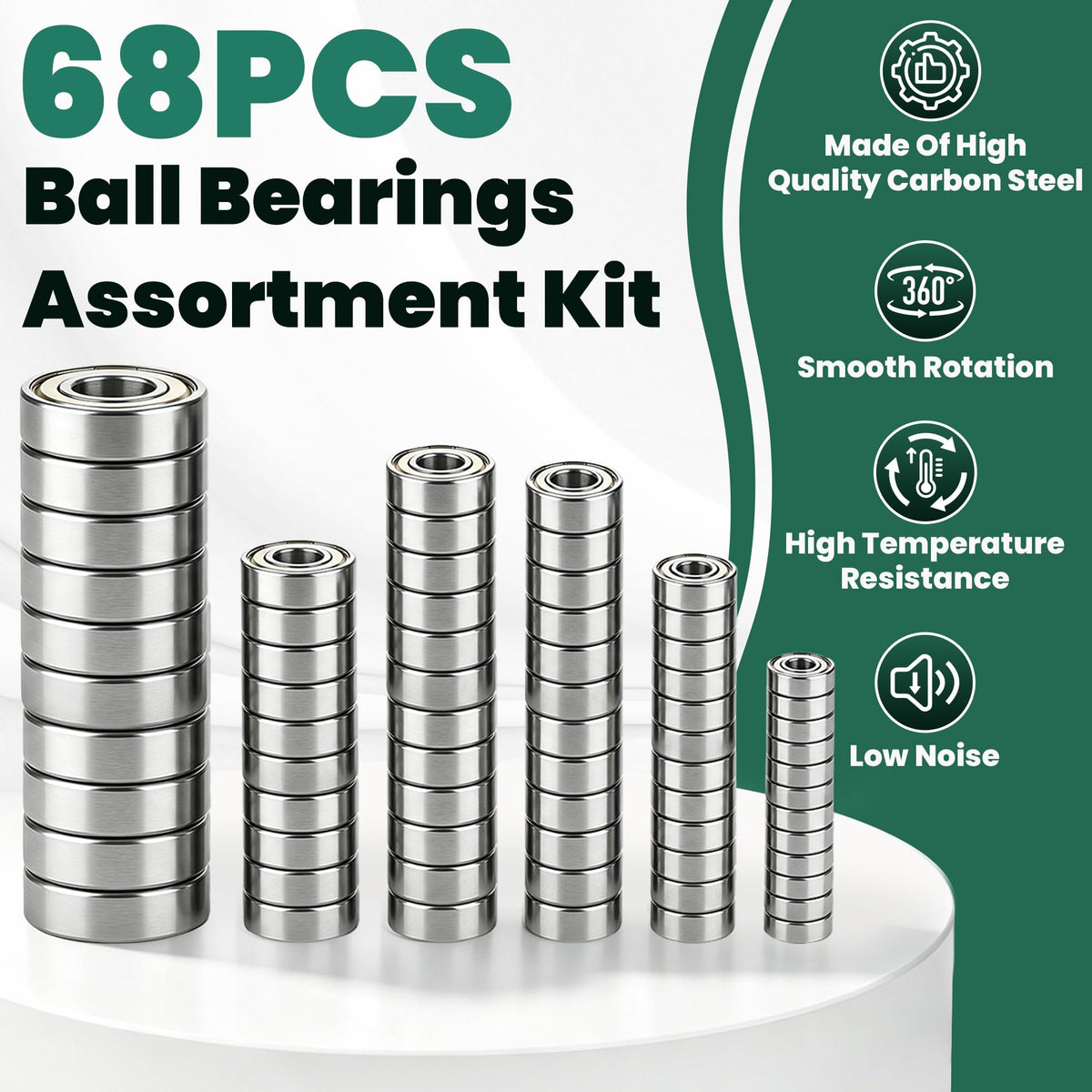 68 PCS Ball Bearings Kit, 6 Sizes Steel Small Roller Bearings