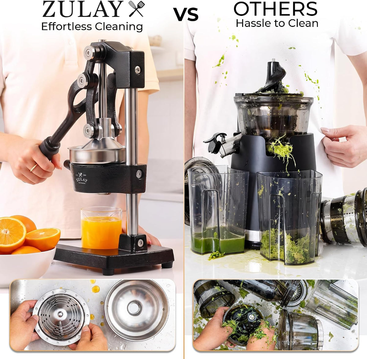 Cast Iron Juicer - Heavy Duty Orange Juicer with Detachable Strainers for Easy Cleaning, Citrus Press for Citrus