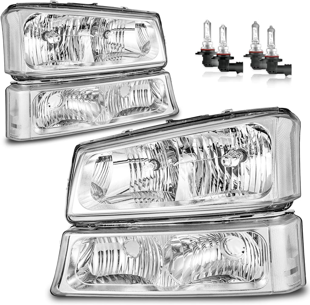 Headlights with High/Low Beam Bulbs for 2003-2007 Chevy Silverado