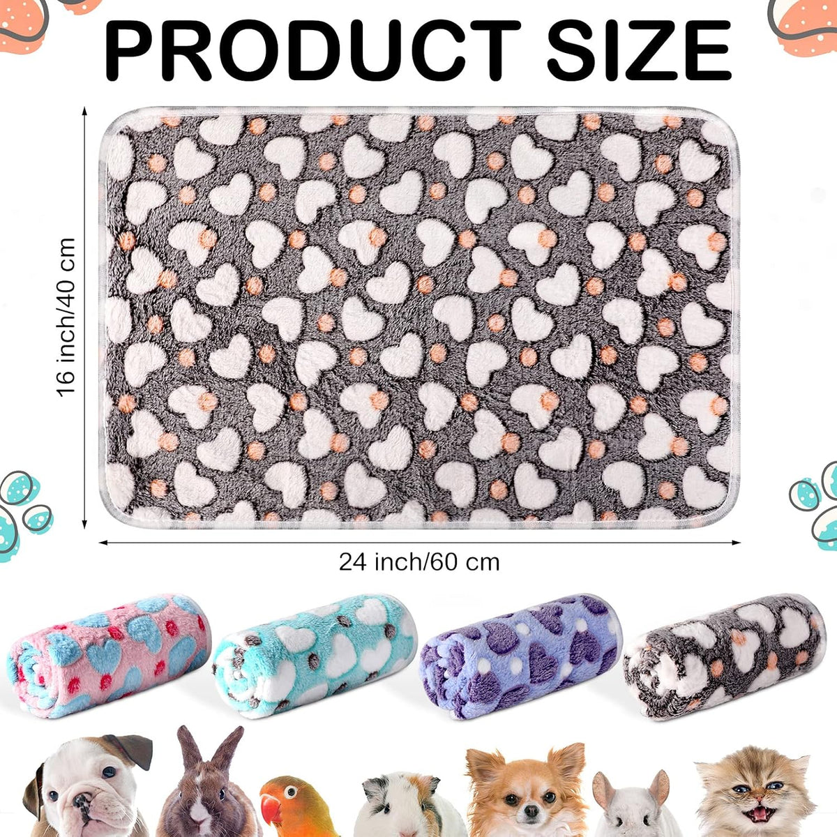 4 Pcs Guinea Pig Fleece Cage Liners, Heart Pattern, 24 x 16 Inch