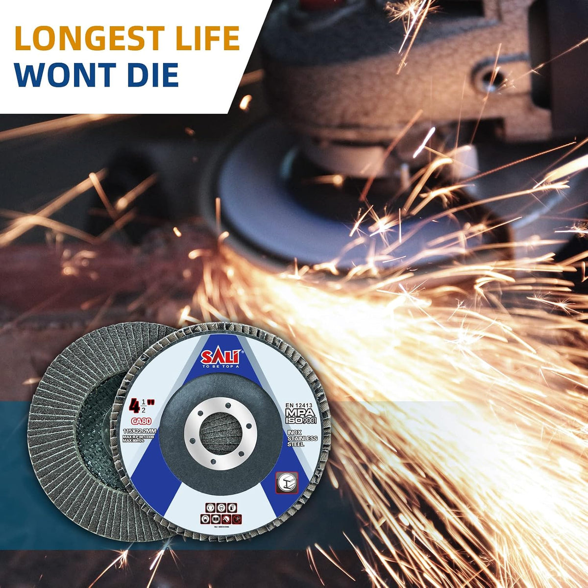Sali 48 Pack Flap Disc 80 Grit 4.5" x 7/8-Inch Sanding Disc Bevel Type #29 Premium and Industrial Grade Angle Grinder Grinding Wheel High Performance Edge Grinding