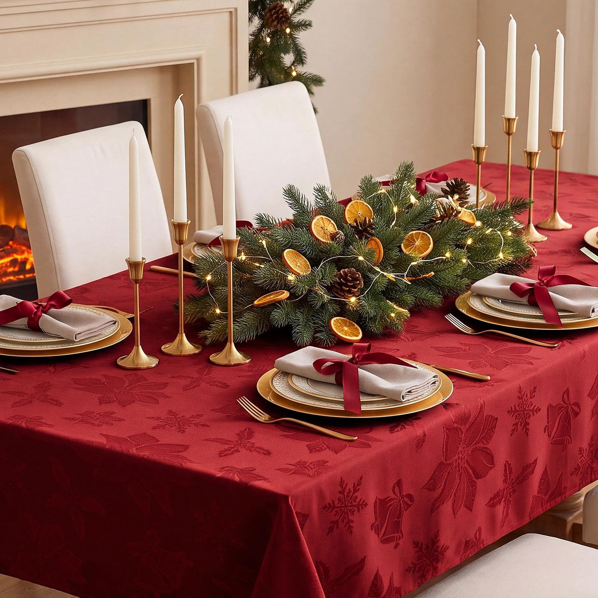 Christmas Jacquard Rectangle Tablecloth, 60 x 84 inch, Red