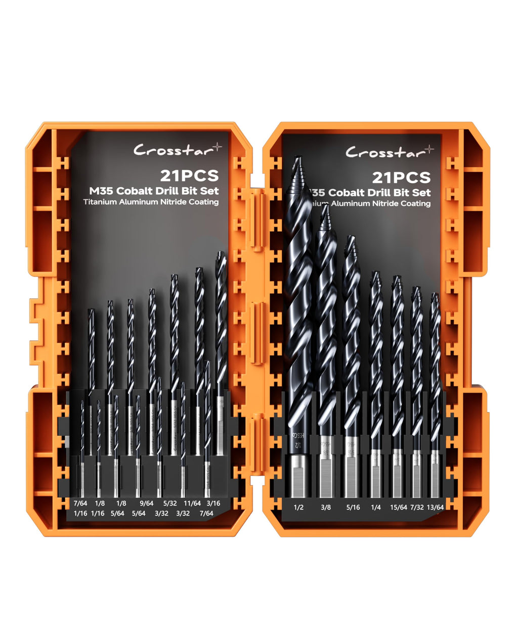 Crosstar 21Pc Cobalt Stepped Point Drill Bit Set,1/16-1/2" TiAlN Coated